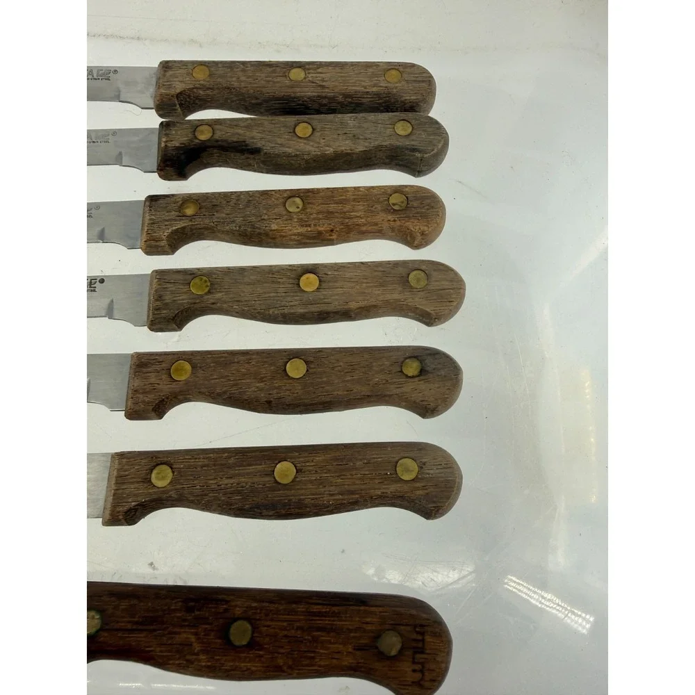 Santa Fe 7 Pc Steak Knife Set Serrated Stainless Steel Wood Handles Japan Vintag